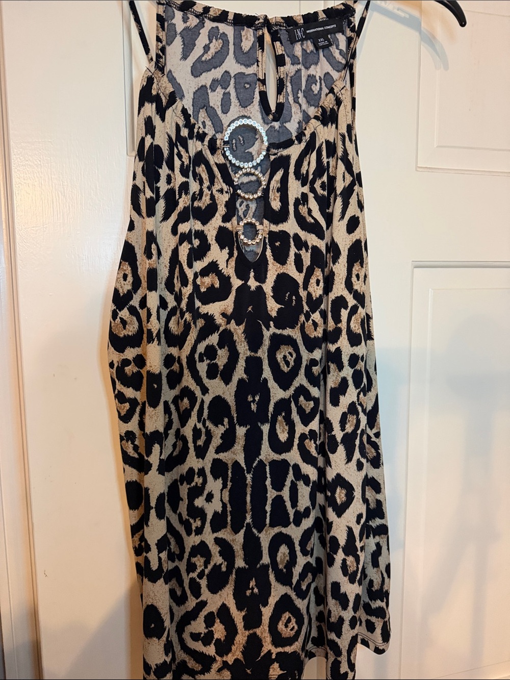 Animal-Print Beige & Black Midi Skirt with Embellished Waist